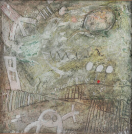 Piccole storie 1991 tecnica mista su tavola / mixed media on board 43×43 cm